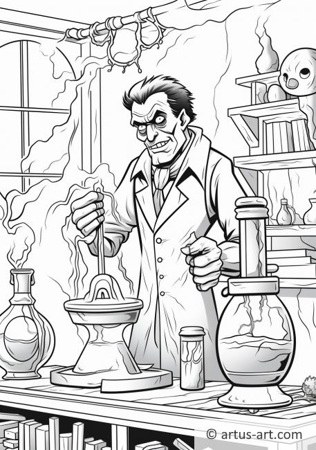 Página para colorir do Laboratório de Frankenstein
